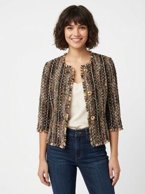 Vintage Blazer Cabi Women’s Tweed Cropped Jacket Sz S Elbow Sleeve Wool Blend